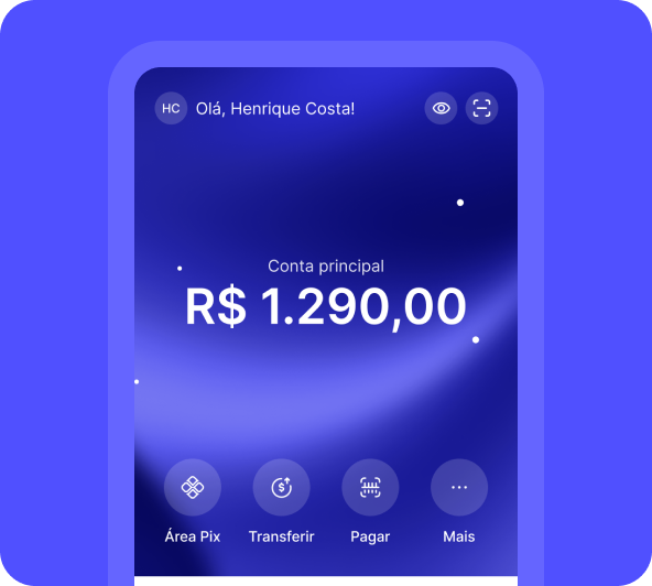 Tela do aplicativo EvoStack com interface de conta digital e saldo visível